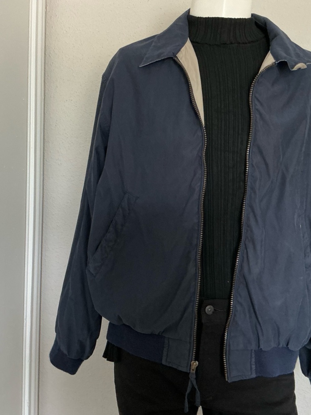 Weatherproof Navy Zip-Front Bomber Jacket